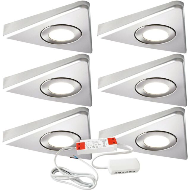 Loops 6x BRUSHED NICKEL Triangle Surface Under Cabinet Kitchen Light & Driver Kit - Warm White LED in Metallics - image 1