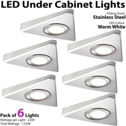 Loops 6x BRUSHED NICKEL Triangle Surface Under Cabinet Kitchen Light & Driver Kit - Warm White LED in Metallics - thumbnail 3