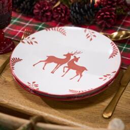 Dibor 6 Piece Red Plates & Bowls Reindeer Christmas Dinner Set 2 Person Christmas Crockery Set - thumbnail 5