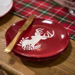 Dibor 6 Piece Red Plates & Bowls Reindeer Christmas Dinner Set 2 Person Christmas Crockery Set - thumbnail 3