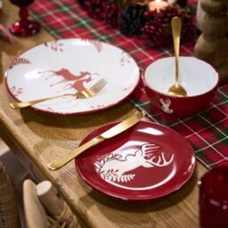 Dibor 6 Piece Red Plates & Bowls Reindeer Christmas Dinner Set 2 Person Christmas Crockery Set - thumbnail 1