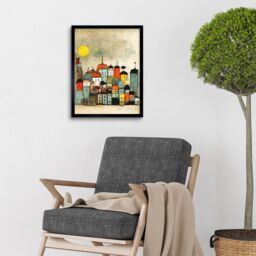 "Artery8 Wall Art Print Mid Day Sun Town Skyline Art Framed in Black - Size: W12"" x H16""" - thumbnail 2