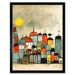 "Artery8 Wall Art Print Mid Day Sun Town Skyline Art Framed in Black - Size: W12"" x H16""" - thumbnail 1
