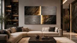 Mafett Premium Large Luxury Gold Charcoal Abstract Canvas Wall Art Print - Size: 200 cm x 100 cm - thumbnail 2