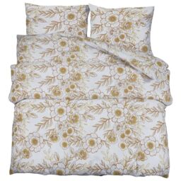 Berkfield Home Duvet Cover Set White & Brown 155x220 cm Cotton - thumbnail 2