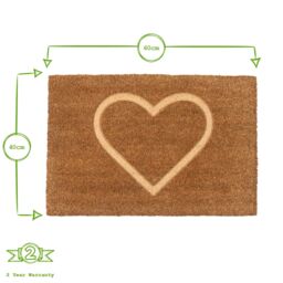 Nicola Spring Coir Door Mat - 60 x 40cm - Embossed Heart in Brown - Size: 40 cm x 60 cm - thumbnail 3