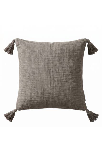 Homescapes Pure Handmade Cotton Muslin Cushion with Cover - 45 x 45 cm in Charcoal - Size: 45 cm x 45 cm - image 1