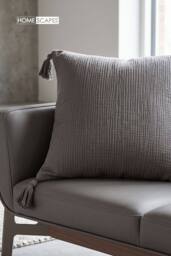 Homescapes Pure Handmade Cotton Muslin Cushion with Cover - 45 x 45 cm in Charcoal - Size: 45 cm x 45 cm - thumbnail 2