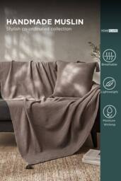 Homescapes Pure Handmade Cotton Muslin Cushion with Cover - 45 x 45 cm in Charcoal - Size: 45 cm x 45 cm - thumbnail 3
