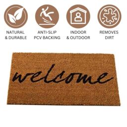 Marco Paul Tan Coir Welcome Mat Nonslip Doormat 75x45cm in Beige - Size: 45 cm x 75 cm - thumbnail 4