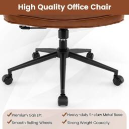 Gymax Upholstered Office Chair Wide Tufted Seat Rolling Swivel Task Chair in Brown - thumbnail 7