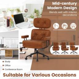 Gymax Upholstered Office Chair Wide Tufted Seat Rolling Swivel Task Chair in Brown - thumbnail 2