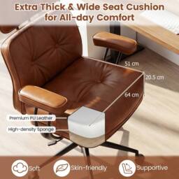 Gymax Upholstered Office Chair Wide Tufted Seat Rolling Swivel Task Chair in Brown - thumbnail 5