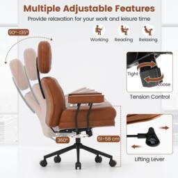 Gymax Upholstered Office Chair Wide Tufted Seat Rolling Swivel Task Chair in Brown - thumbnail 3
