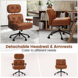 Gymax Upholstered Office Chair Wide Tufted Seat Rolling Swivel Task Chair in Brown - thumbnail 6