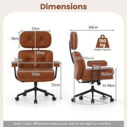 Gymax Upholstered Office Chair Wide Tufted Seat Rolling Swivel Task Chair in Brown - thumbnail 9