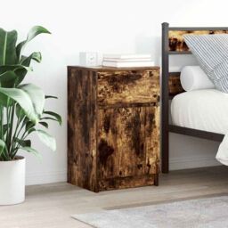 Berkfield Home Bedside Cabinet Smoked Oak 39x35x65 cm Engineered Wood - Size: 39 x 35 x 65 cm - thumbnail 1