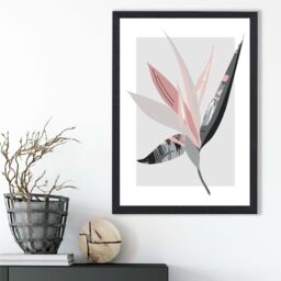 ARTZE Tropical Flower Grey & Pink Boho Botanical Framed Print SIZE: A4 with Black Frame - thumbnail 2