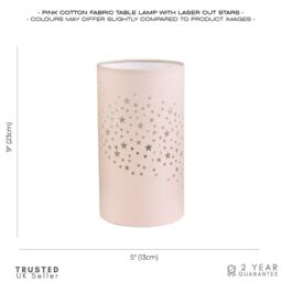Happy Homewares Modern Stars Decorated Children/Kids Cotton Bedside Table Light in Pink - thumbnail 5