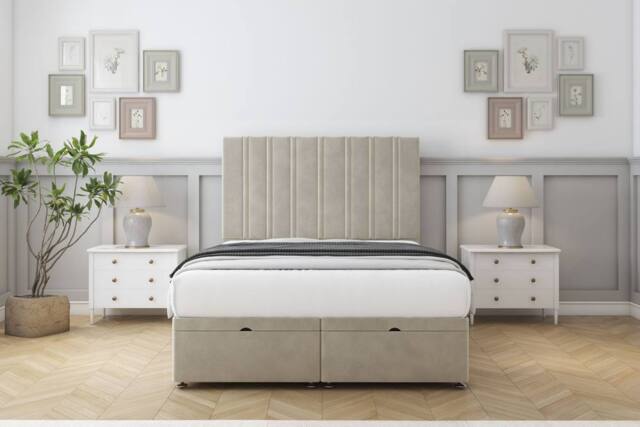 "Comfort Beds Lorenzo Plush Ottoman Bed Base-26"" Strutted Headboard in Cream - Size: Single" - image 1