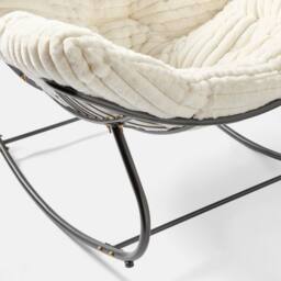 OHS Ribbed Faux Fur Rocking Chair Upholstered Metal Frame Cushioned in Cream - thumbnail 4