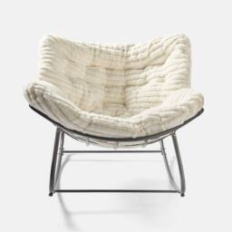 OHS Ribbed Faux Fur Rocking Chair Upholstered Metal Frame Cushioned in Cream - thumbnail 3