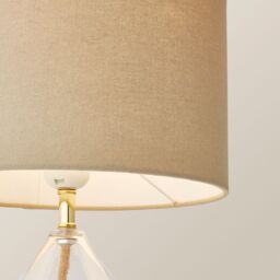 ValueLights Eloise Natural Linen Drum Shade Clear Glass Teardrop Table Lamp with LED Bulb - thumbnail 4