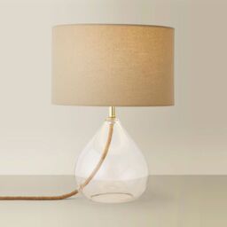 ValueLights Eloise Natural Linen Drum Shade Clear Glass Teardrop Table Lamp with LED Bulb - thumbnail 6