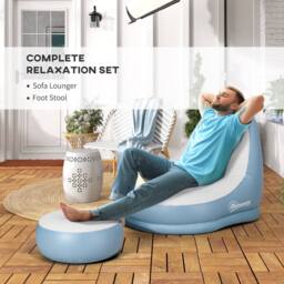 OUTSUNNY Inflatable Chair & Footstool for Gaming, Reading, Watching in White - thumbnail 4