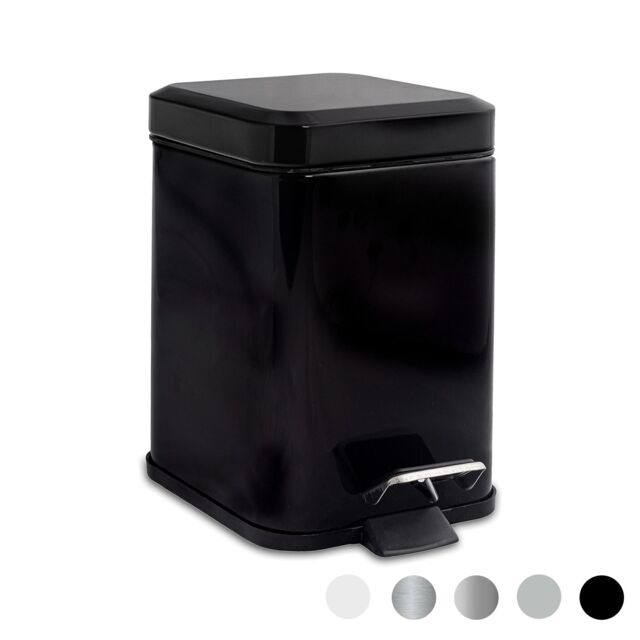 Harbour Housewares Square Bathroom Pedal Bin - 3L Stainless Steel Slim Rubbish Dustbin in Black - image 1