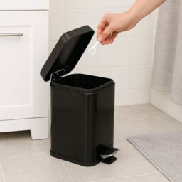 Harbour Housewares Square Bathroom Pedal Bin - 3L Stainless Steel Slim Rubbish Dustbin in Black - thumbnail 6