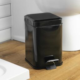 Harbour Housewares Square Bathroom Pedal Bin - 3L Stainless Steel Slim Rubbish Dustbin in Black - thumbnail 4