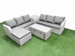 Fimous Outdoor Garden Furniture Sets 9 Seater Wicker Rattan Furniture Sofa Sets w/ Oblong Coffee Table high Back Lounge Sofa 3 Stools Side Table - thumbnail 2