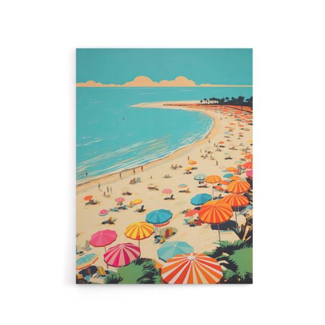 "Artery8 Sea Cove Busy Beach Coastal Landscape Canvas Wall Art Print in Blue - Size: W18"" x H24""" - image 1