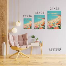 "Artery8 Sea Cove Busy Beach Coastal Landscape Canvas Wall Art Print in Blue - Size: W18"" x H24""" - thumbnail 4