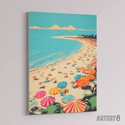 "Artery8 Sea Cove Busy Beach Coastal Landscape Canvas Wall Art Print in Blue - Size: W18"" x H24""" - thumbnail 2