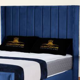 UK Bed Furniture Empire Winged Slatted Base Upholstered Bed with 48 Inch Headboard in Blue - Size: Small Double - thumbnail 2