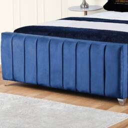 UK Bed Furniture Empire Winged Slatted Base Upholstered Bed with 48 Inch Headboard in Blue - Size: Small Double - thumbnail 3