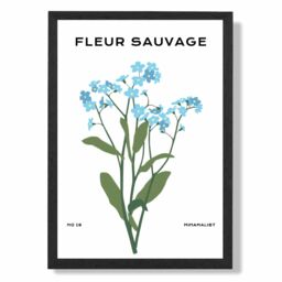 ARTZE Blue Forget Me Not Flower Market Minimalist Framed Print SIZE: A3 with Black Frame in Mid Blue - Size: A4 - thumbnail 1