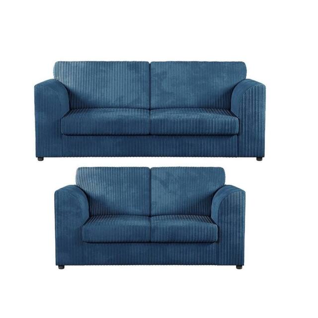 Furniture 786 Hannah Jumbo Cord Full Back 3+2 Seater Sofa Set in Mid Blue - image 1