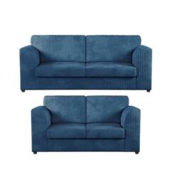 Furniture 786 Hannah Jumbo Cord Full Back 3+2 Seater Sofa Set in Mid Blue