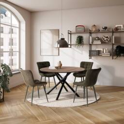 CALICOSY Round Dining Table With Metal Legs, 120 Cm Diameter - MAYA in Dark Brown - thumbnail 2