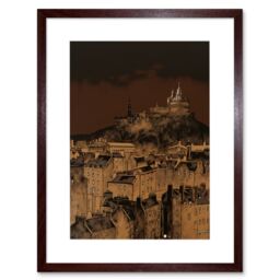"Artery8 Wall Art Print Edinburgh Castle Over Old Town Cityscape at Night Artwork Framed 9X7 Inch in Brown - Size: W7"" x H9""" - thumbnail 1
