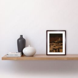 "Artery8 Wall Art Print Edinburgh Castle Over Old Town Cityscape at Night Artwork Framed 9X7 Inch in Brown - Size: W7"" x H9""" - thumbnail 2