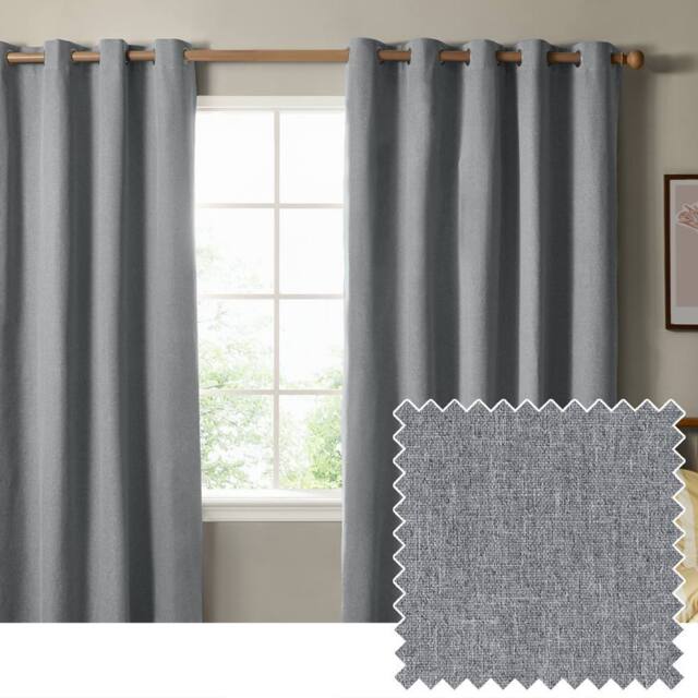 Furn The Ultimate Blackout Textured Woven Eyelet Curtain Pair in Pale Blue - Size: 168 cm width x 137 cm drop - image 1