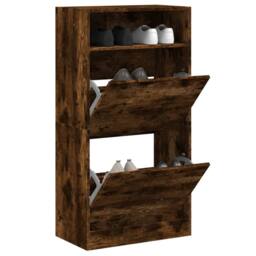 Berkfield Home Shoe Cabinet Smoked Oak 60x34x116 Engineered Wood in Brown - thumbnail 2