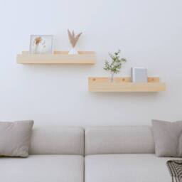 Berkfield Home Wall Shelves 2 pcs 50x12x9 cm Solid Wood Pine in Light Tan - Size: 50 x 12 x 9 cm