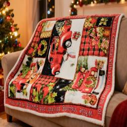 Gr8 Home Christmas Patchwork Fleece Blanket Throw 150x200cm - Size: 150 cm x 200 cm - thumbnail 1