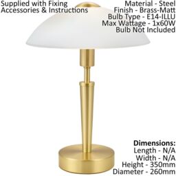 Loops Table Lamp Brass Matt Touch on & Off-Shade White Satinized Glass Bulb E14 1x60W - thumbnail 2