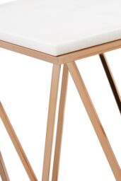 Orsina Champagne Finish End Table With Rose Gold Legs, White Marble Top Side Table, Modern Prismatic Bedside Table - thumbnail 5